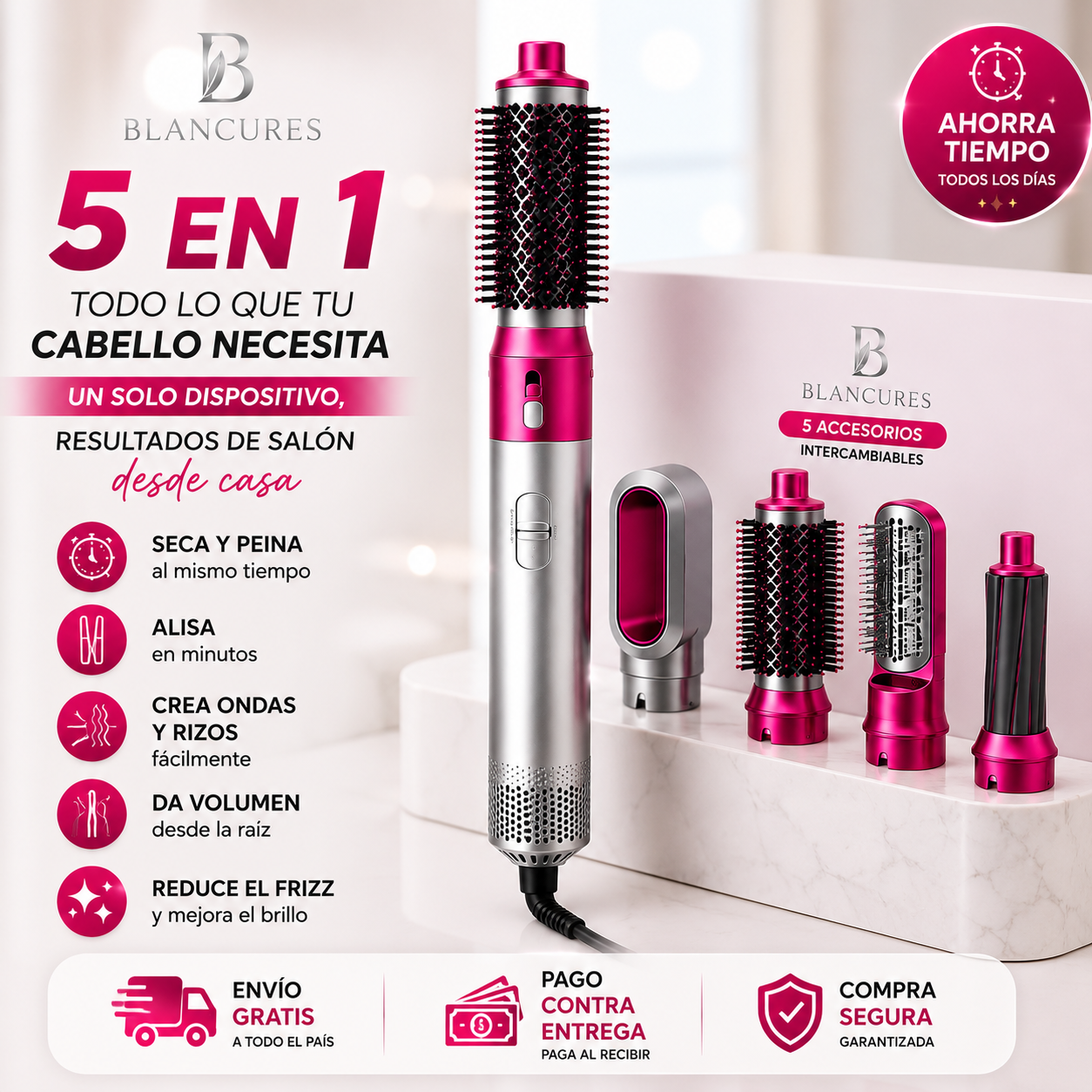 Cepillo 5 en 1 Todo lo que tu cabello necesita
