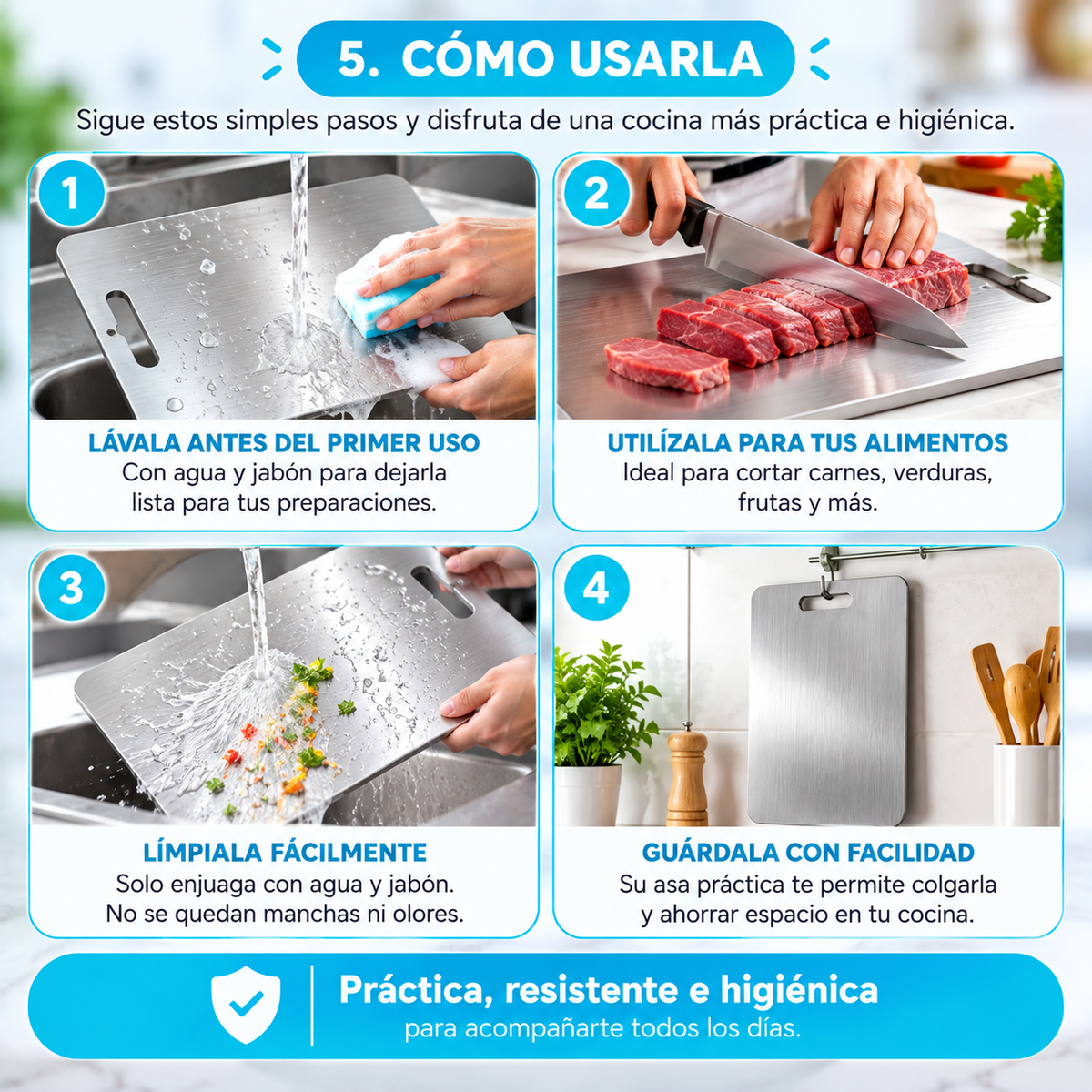TablaSteel™ de Acero Inoxidable Más higiene en cada preparación.🥗✨