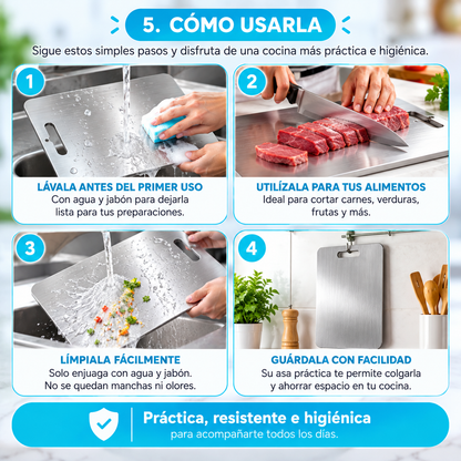 TablaSteel™ de Acero Inoxidable Más higiene en cada preparación.🥗✨