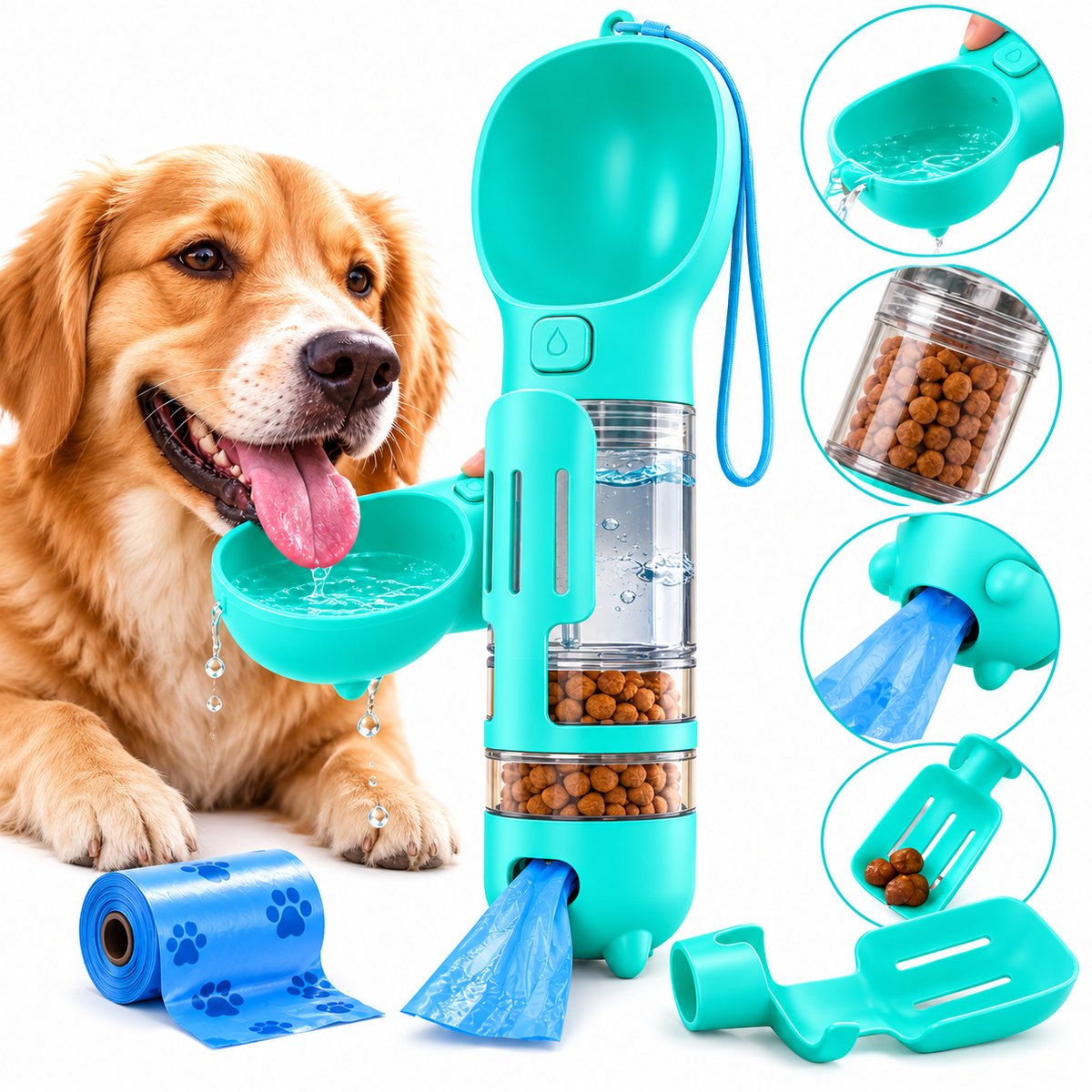 PawGo™ 4 en 1 Todo lo que necesita tu mascota en un paseo.